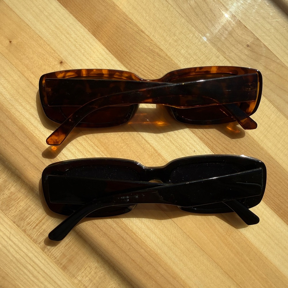 2 Pack Womens Rectangular Sunglasses Black and Tortoise Shell Y2K Retro Shades